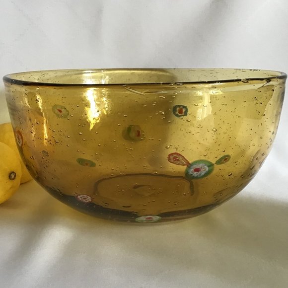 Handmade Handblown Millefiori Large Amber Display Bowl - Picture 1 of 7
